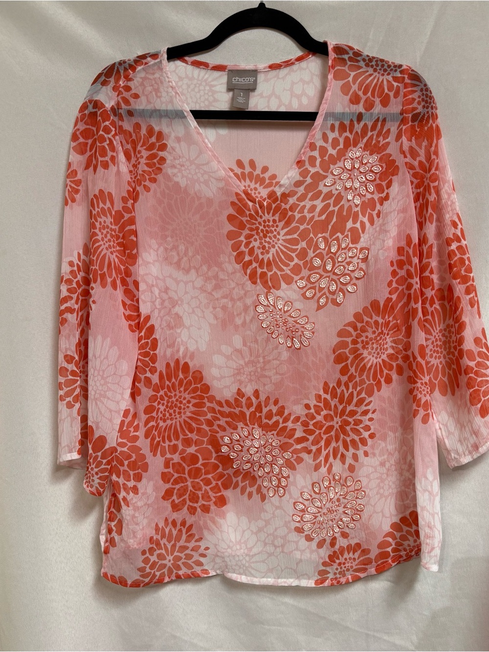 Chico's sheer Floral V-Neck Tunic